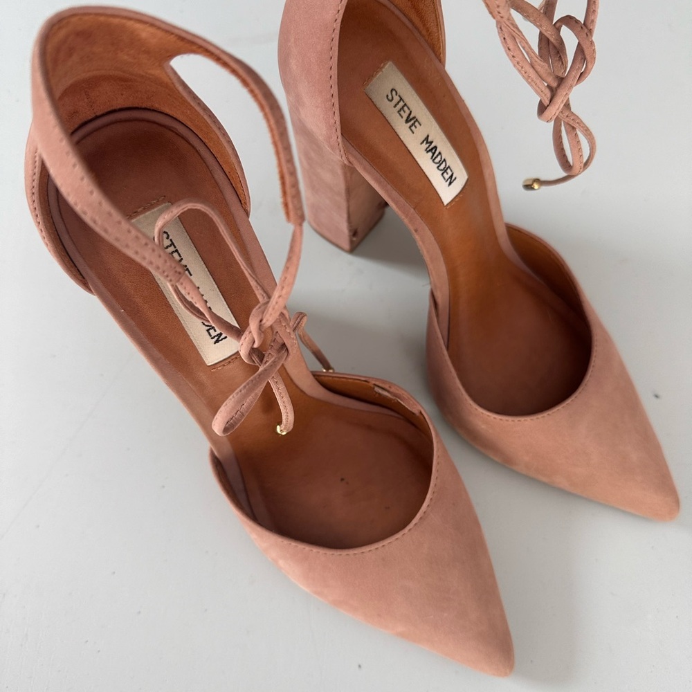 Steve Madden Pink Block Heel Pumps with Ankle Strap